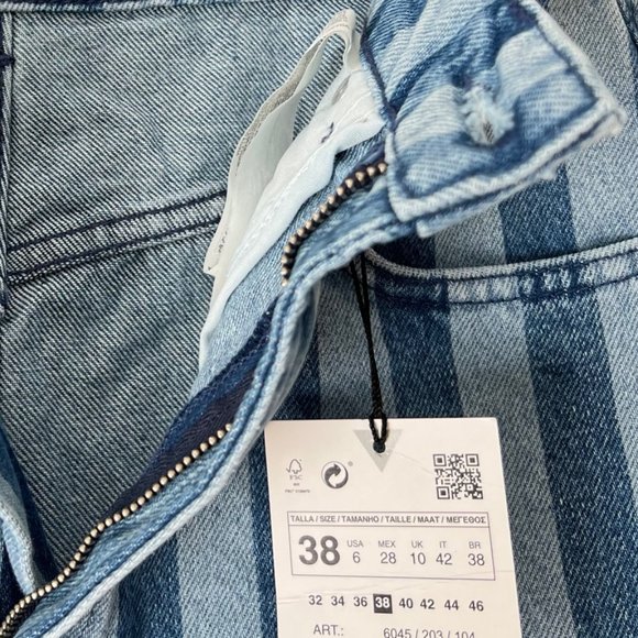 NEW! Zara High Waist Striped Denim Shorts- Size US 6 - Picture 15 of 15